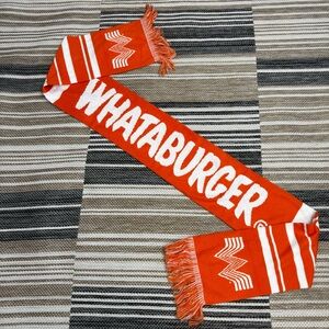 Whataburger‎ Orange White Striped Logo Knit Scarf Fringe Winter Wrap